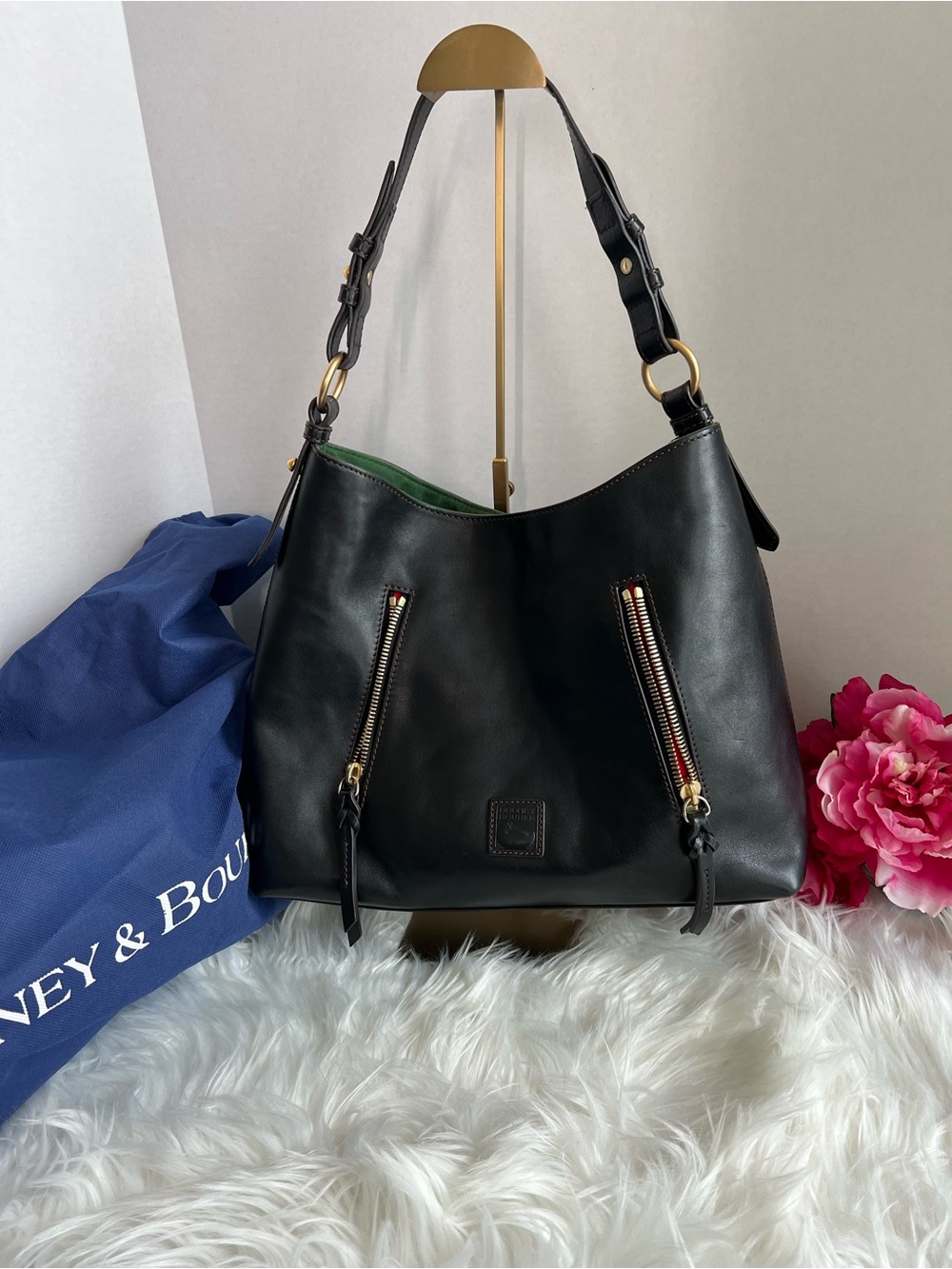 Dooney & Bourke Florentine Black Leather Copper Shoulder Bag
